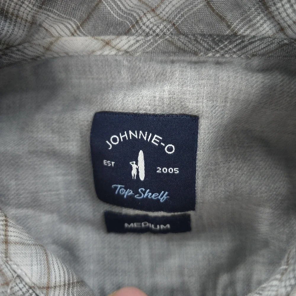 Johnnie O Shirt Mens Medium Gray Plaid Burruss Top Shelf Cotton Button Up Casual